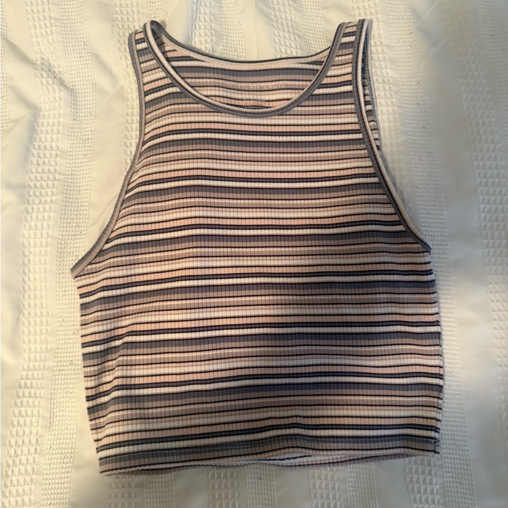 American Eagle Outfitters Brown and Cream Ribbed Crop Tank Top